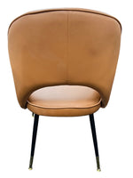 Brown leather chair with black legs on a white background