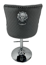 Grey Velvet Bar Stool With Lion Knocker Back