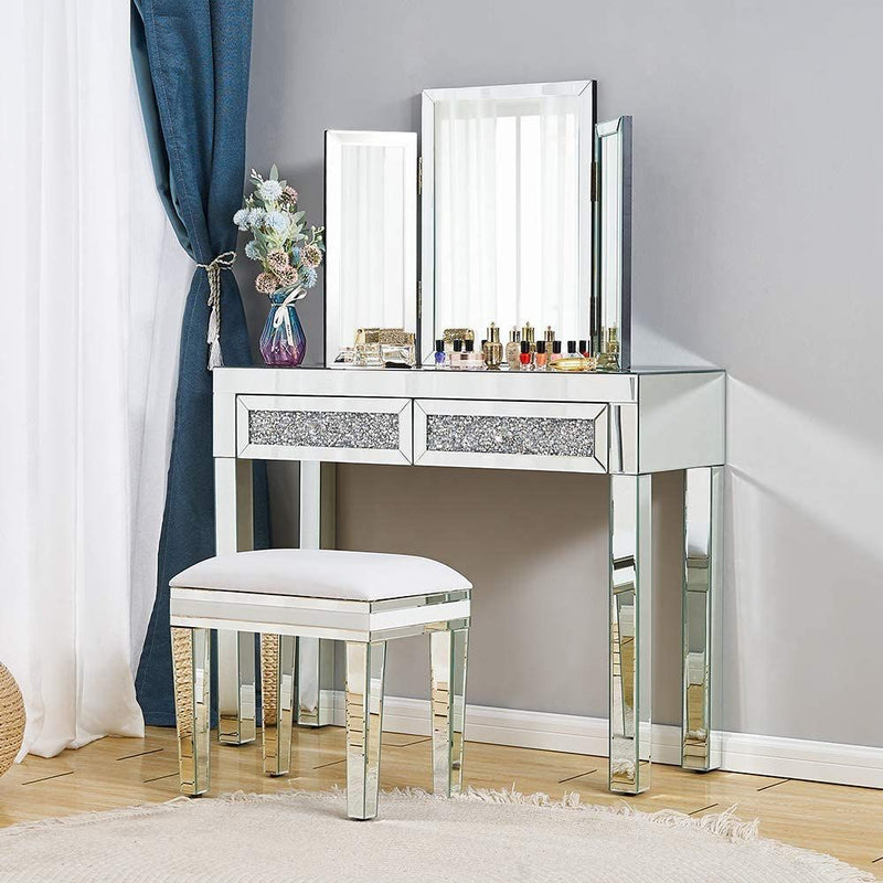 Mirrored Crushed Diamond Dresser Set
