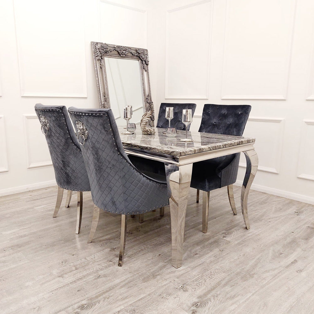 Louis Dark Grey Marble Dining Set With 4 Majestic Chairs Elegance