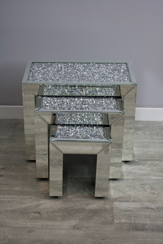Diamond crushed nest of discount 3 side tables