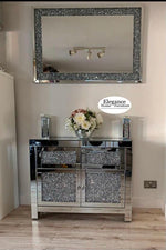 A small crushed diamond sideboard with mirrored top and crystal knobs, Elegance Home Furniture