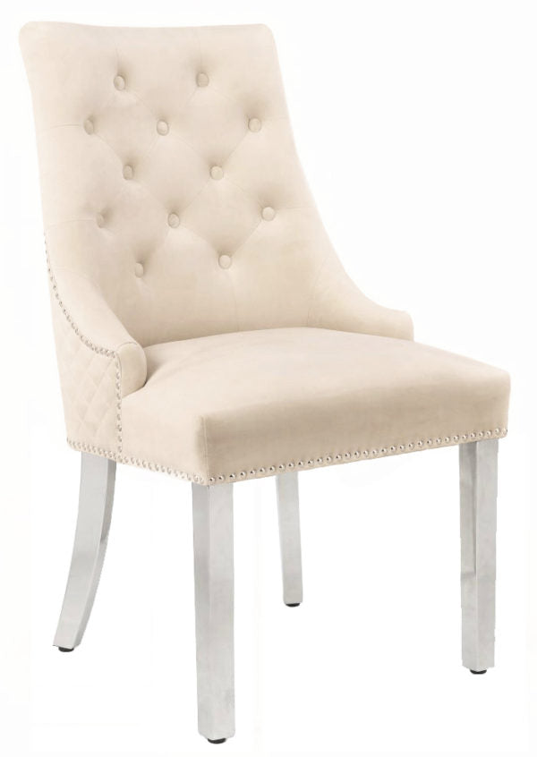 Luxury Mink Chair, Chrome Legs With Lion Knocker Back Elegance Furniture & Wholesalers