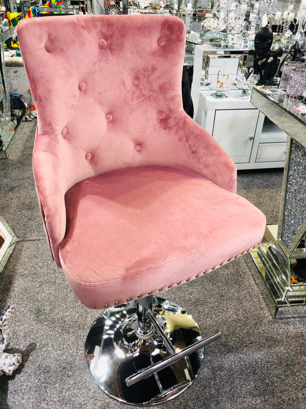Pink Velvet Bar Stool With Lion Knocker Back Elegance Home Furniture