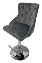 Mayfair Dark Grey Velvet Bar Stool with lion knocker.