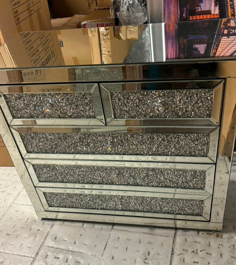 Mirrored Crushed Diamond 5 Draw Chest