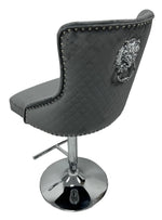 Grey Velvet Bar Stool With Lion Knocker Back