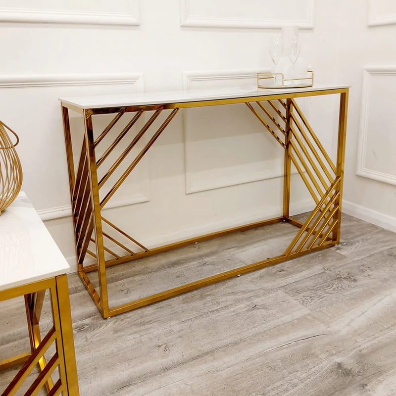 Gold Console Table with Polar White Sintered Top