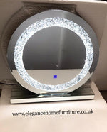 Circular Mirror With Crushed LED Diamond Lighting