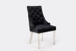 Luxury Black Chair, Chrome Legs With Lion Knocker Back