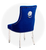 Luxury Blue Chair, Chrome Legs With Lion Knocker Back