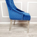 Luxury Blue Chair, Chrome Legs With Lion Knocker Back