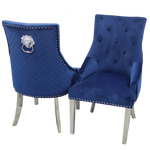 Luxury Blue Chair, Chrome Legs With Lion Knocker Back