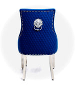 Luxury Blue Chair, Chrome Legs With Lion Knocker Back