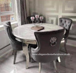 Ronda Marble Dining Set With Grey Lion Knocker Back Chairs