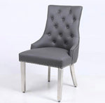 Grey Leather Lion Knocker Back Chairs