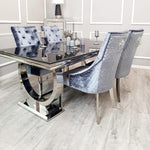 Chelsea 1.8 Glass Dining Set With 4 Grey Majestic Lion Knockerback Chairs