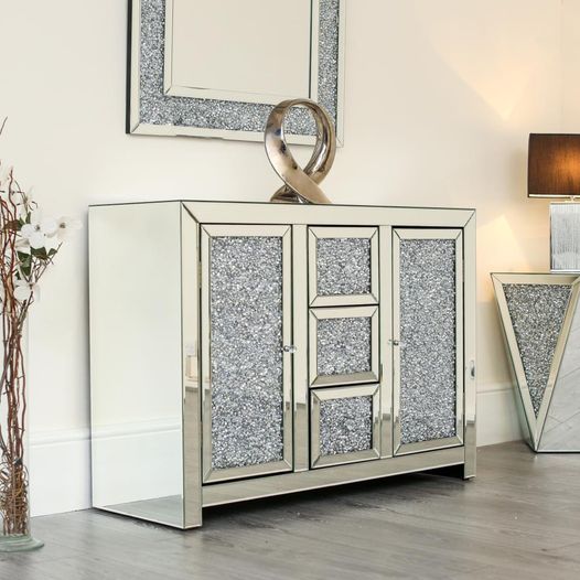 Crushed Diamond Sideboard With Mirrored Top