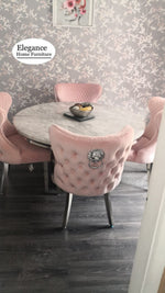 Louis Grey Marble Dining Set With Pink Bentley Chairs