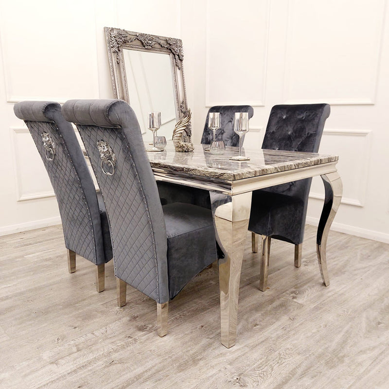 Louis Dark Grey Marble Dining Set With 4 Grey Highback Chairs