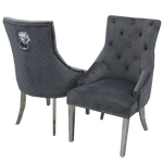 Luxury Grey Chair, Chrome Legs With Lion Knocker Back