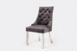 Luxury Grey Chair, Chrome Legs With Lion Knocker Back