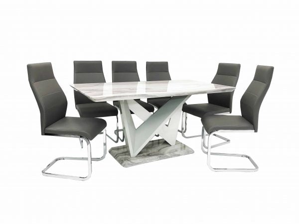 Georgia Dining Set With 6 Grey Chairs.