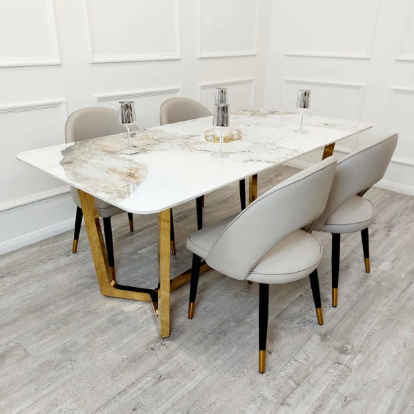 Lucien Gold Dining Table with Pandora Gold Sintered Stone Top