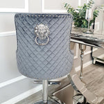 Grey Velvet Bar Stool With Lion Knocker Back