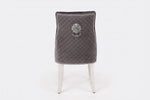 Luxury Grey Chair, Chrome Legs With Lion Knocker Back