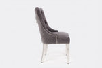 Luxury Grey Chair, Chrome Legs With Lion Knocker Back