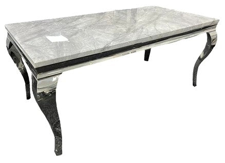White Marble Dining Table With Dark Grey X Crossed Legs