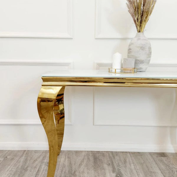 Louis Gold White Glass Console Table