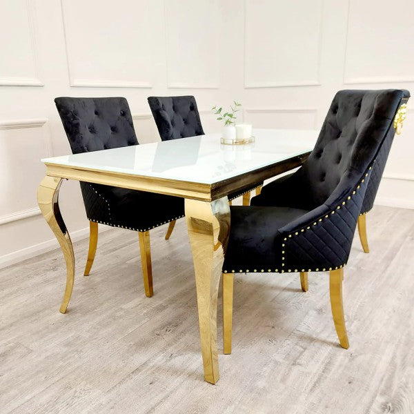 Louis Gold White Glass Dining Table