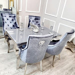 Louis 1.6 Glass Dining Set With 4 Majestic Lion Knocker Back Chairs