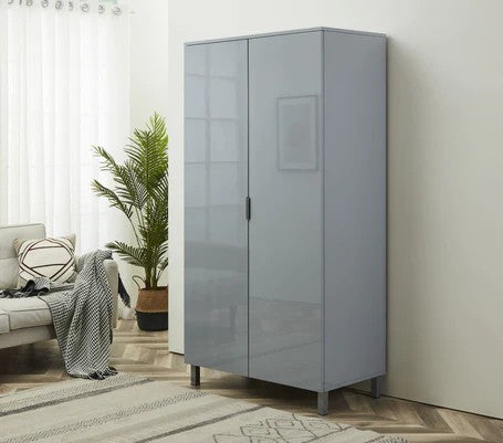 Plomari Grey High Gloss 2 Door Wardrobe