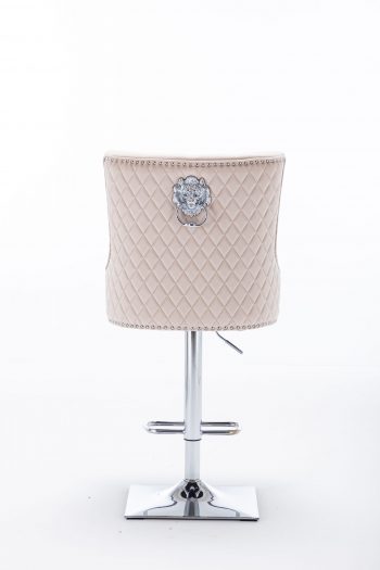 Majestic Mink Fabric Bar Stool With Lion Knocker Back