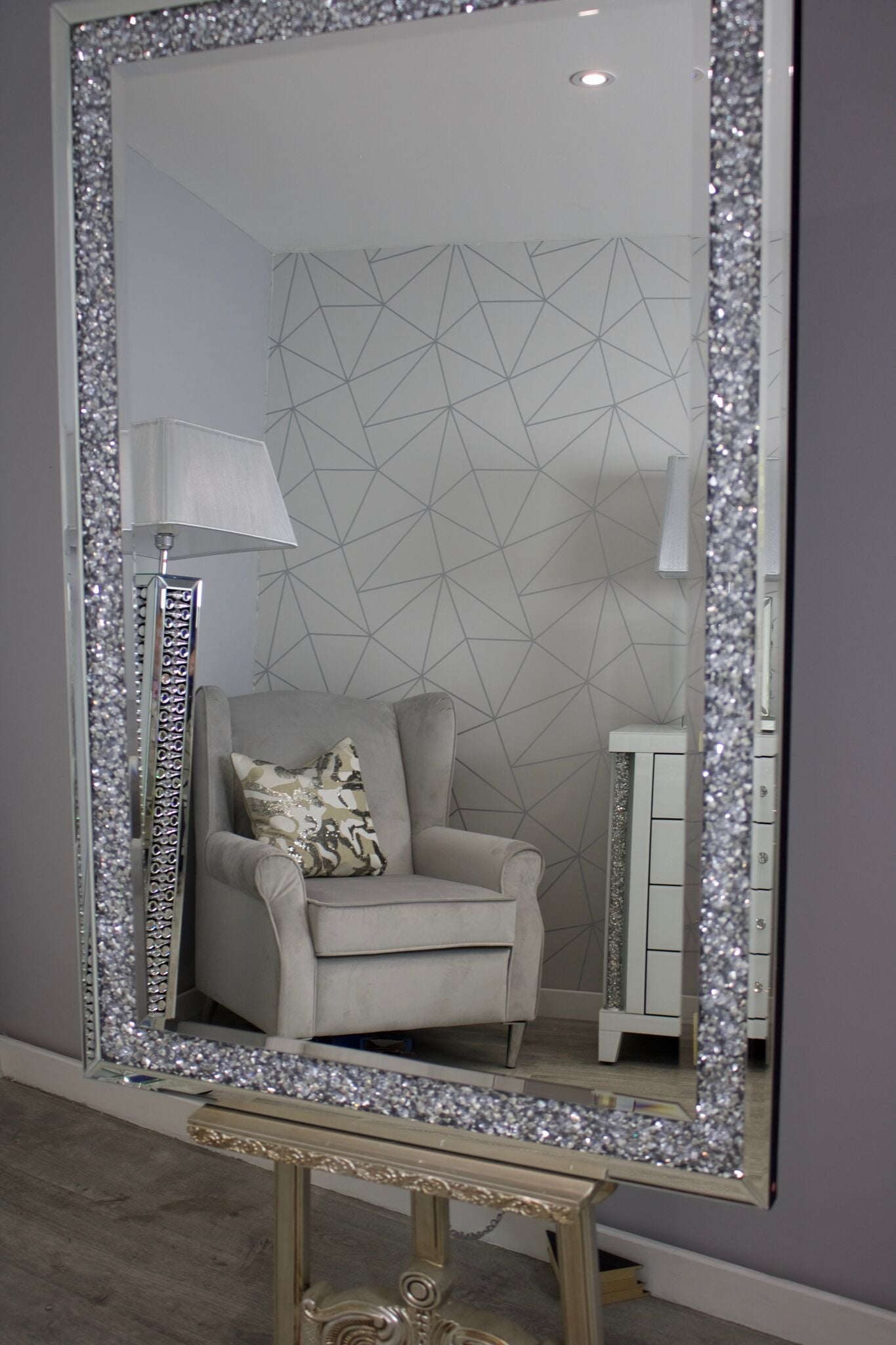 ENENE Crystal Diamond Full Length Mirror – 63"x21" Silver Floor Mirror, Wall Mount Or Stand, High-Def Reflection