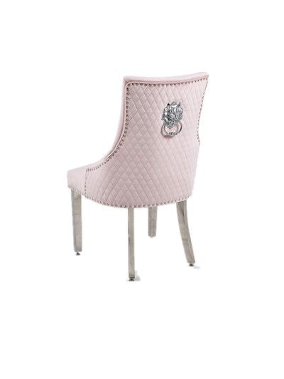 Luxury Pink Chair, Chrome Legs With Lion Knocker Back