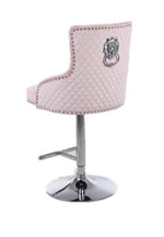 Pink Velvet Bar Stool With Lion Knocker Back