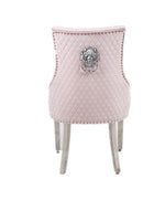 Luxury Pink Chair, Chrome Legs With Lion Knocker Back