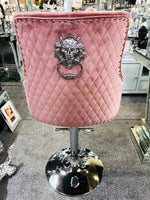 Pink Velvet Bar Stool With Lion Knocker Back