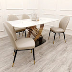 Riviera Gold 1.8 Dining Set with Polar White Sintered Stone Top With 4 Alfie Chairs