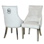 Luxury Silver Chair, Chrome Legs With Lion Knocker Back