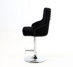 Luxury Black Bar Stool With Lion Knocker Back, Chrome Legs