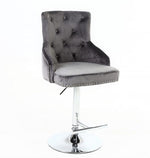 Grey Velvet Bar Stool With Lion Knocker Back