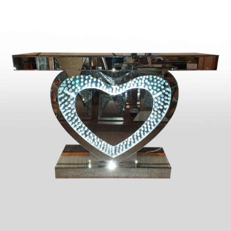 Mirrored LED Heart Console Table