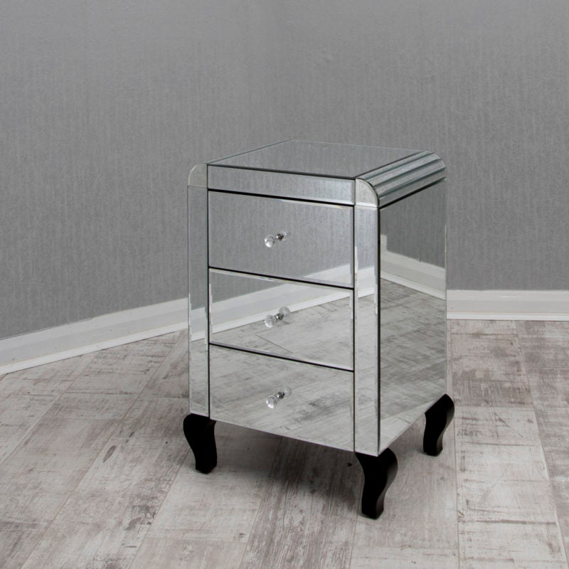 Mirrored 3 Draw Bedside Cabinet