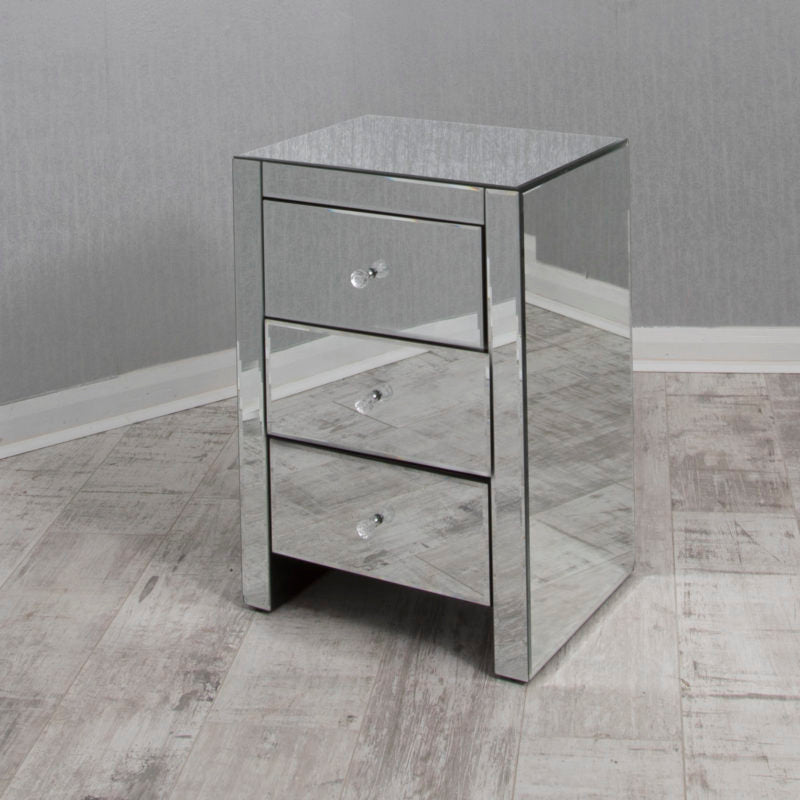 Mirrored 3 Draw Bedside