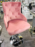 Pink Velvet Bar Stool With Lion Knocker Back